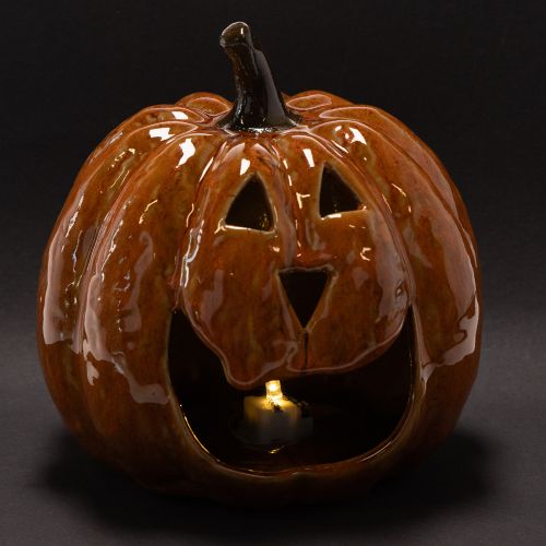 Citrouille décorative en céramique 15 cm avec éclairage LED pour Halloween | Floristik24.fr
