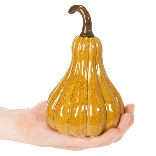 Citrouille décorative en céramique 18cm jaune foncé pour Halloween | Floristik24.fr