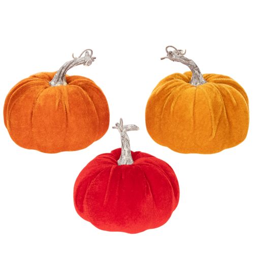 Ensemble de citrouilles en tissu pour décoration d'automne, 13 cm, orange, jaune et rouge, 3 pièces | Floristik24.fr