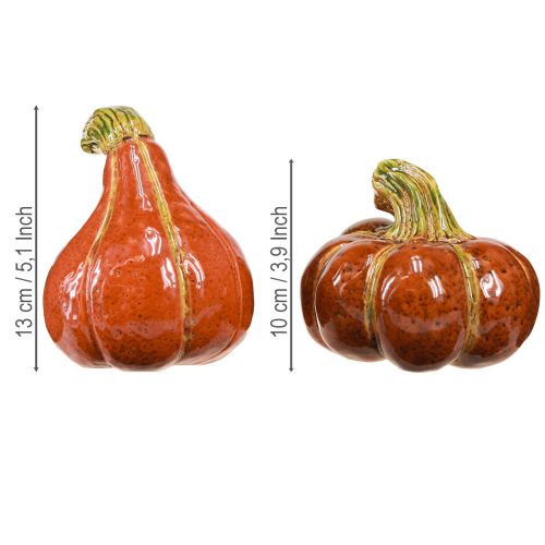 Article Citrouilles décoratives d&#39;automne en céramique marron orange 10/13 cm 2 pièces