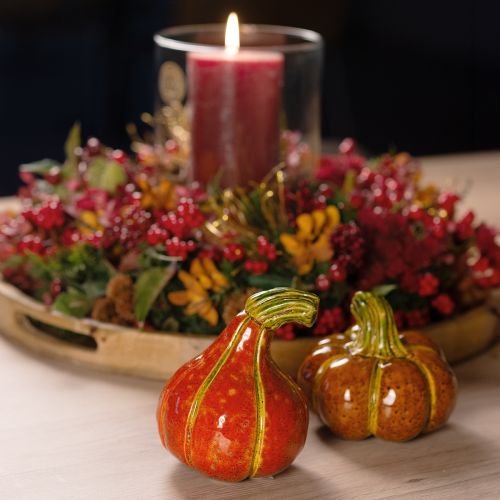 Article Citrouilles décoratives d&#39;automne en céramique marron orange 10/13 cm 2 pièces