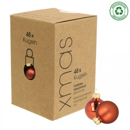 Article Mini boules de Noël en verre rouge rouille mat/brillant Ø2cm 44pcs