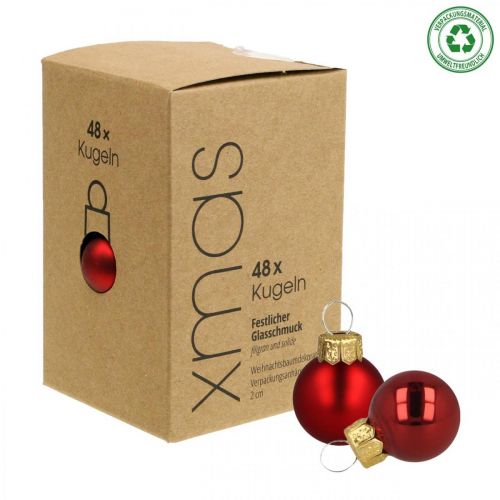 Floristik24 Mini boules de Noël en verre rouge mat/brillant Ø2cm 44 pièces