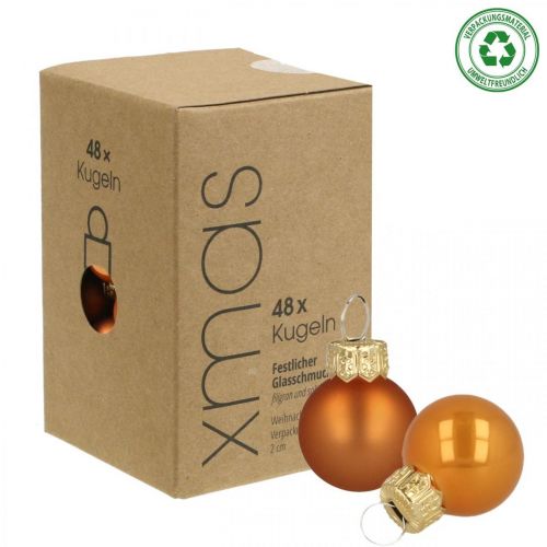 Article Mini boules de Noël verre orange mat/brillant Ø2cm 44p