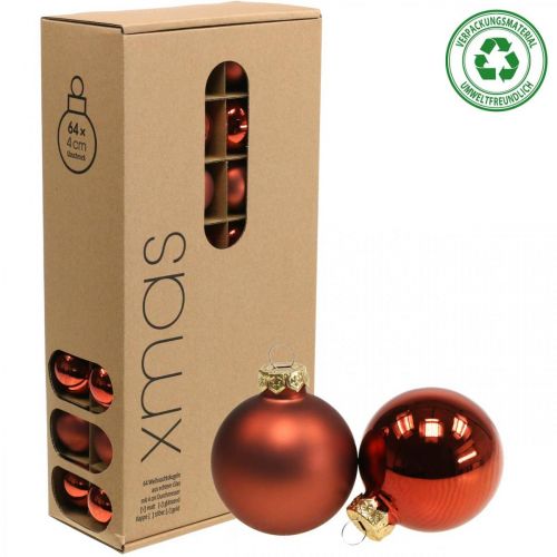 Article Boules de Noël en verre boules rouge rouille mat/brillant Ø4cm 60p