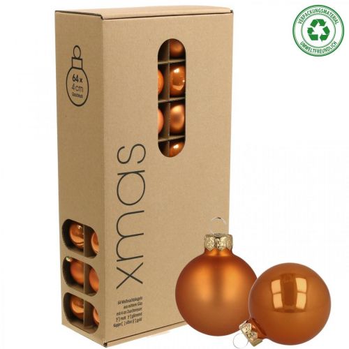 Article Boules de Noël verre boules orange mat/brillant Ø4cm 60p