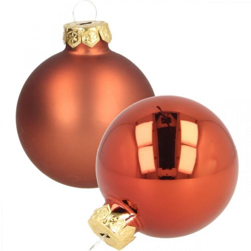 Boules de Noël en verre rouge rouille mat brillant Ø5,5cm 26pcs