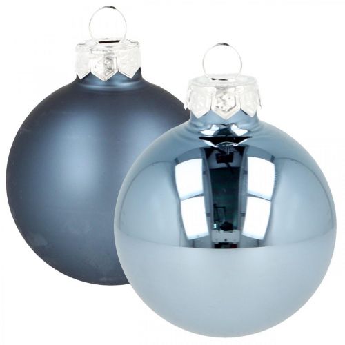 Boules de Noël en verre bleu mat brillant Ø5,5cm 26pcs