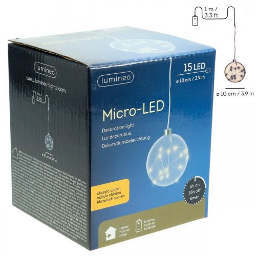 Floristik24 Boule LED intérieur Ø10cm teinté 15L blanc chaud temporisateur