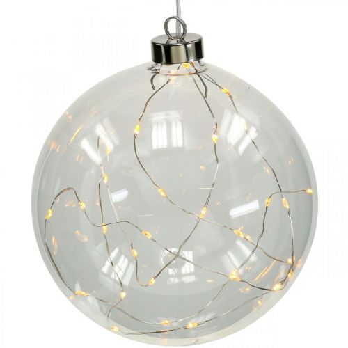 Floristik24 Boule de Noël Boule LED Ø15cm 30L intérieur minuteur blanc chaud
