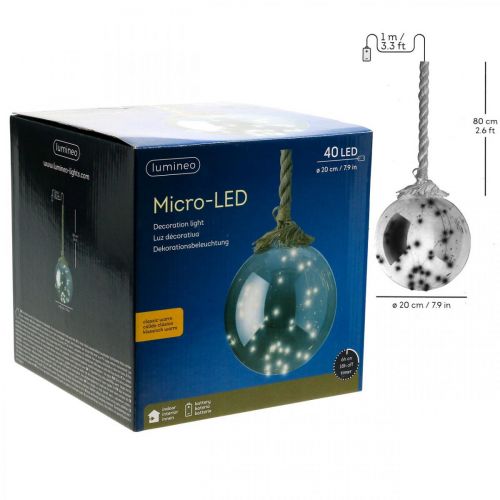 Floristik24 Boule LED intérieur Ø20cm teinté 40L blanc chaud temporisateur