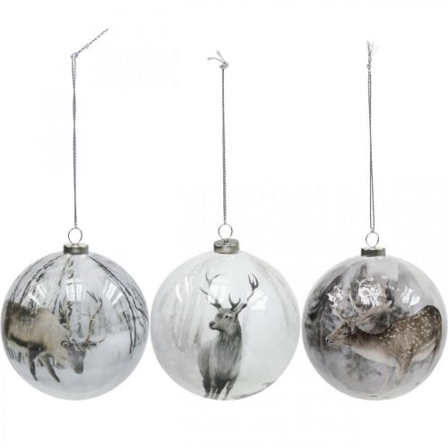 Floristik24 Boules de Noël, boule de sapin motif cerf Ø8cm 3pcs