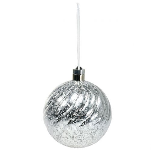 Boule plastique argent 15cm avec 10 LED et piles