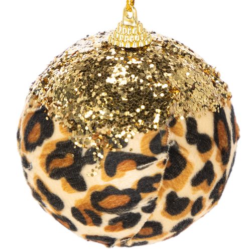 Boules de Noël motif léopard avec paillettes dorées 7 cm par 3 | Floristik24.fr