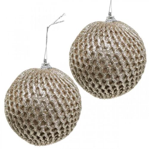 Article Boule de Noël boule alvéolée champagne Ø8cm 6pcs