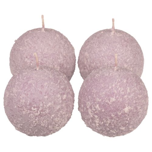 Bougies rondes boules de neige violettes à paillettes, 8 cm, lot de 4