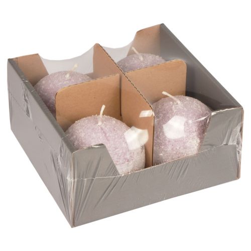Article Bougies rondes boules de neige violettes à paillettes, 8 cm, lot de 4