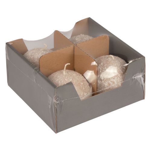 Article Bougies boule 8 cm bougies rondes beige boule de neige paillettes 4 pièces