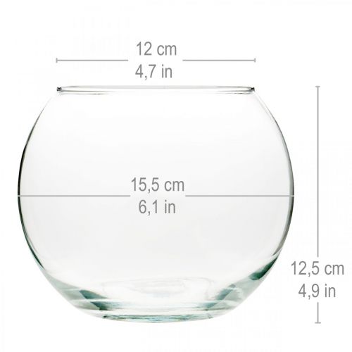 Article Vase boule en verre transparent, vase de table rond, vase à fleurs Ø15,5 cm H12,5 cm