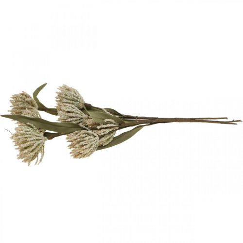 Article Fleur artificielle 6 fleurs floquées beige vert bouquet de 3 H38cm