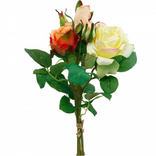 Article Fleurs artificielles, bouquet de roses, décorations de table, fleurs en soie, roses artificielles jaune-orange