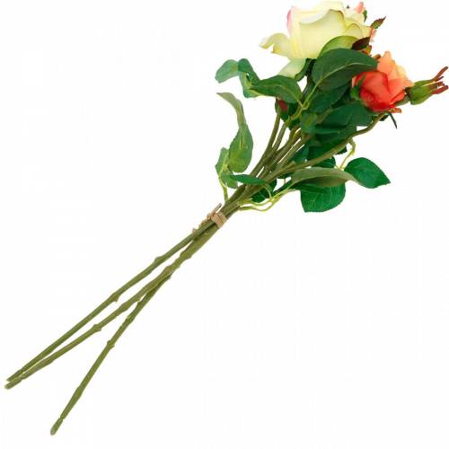 Article Fleurs artificielles, bouquet de roses, décorations de table, fleurs en soie, roses artificielles jaune-orange