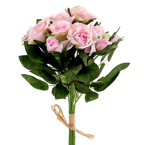 Floristik24 Fleurs artificielles bouquet de roses roses L 26 cm 3 p.