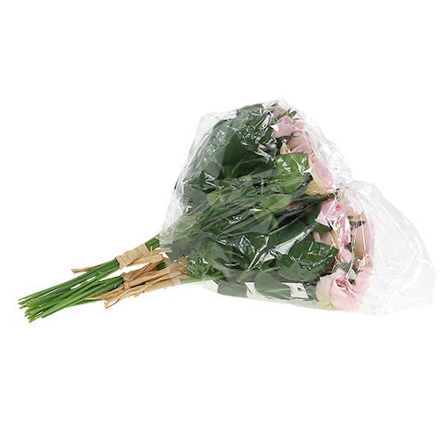 Floristik24 Fleurs artificielles bouquet de roses roses L 26 cm 3 p.