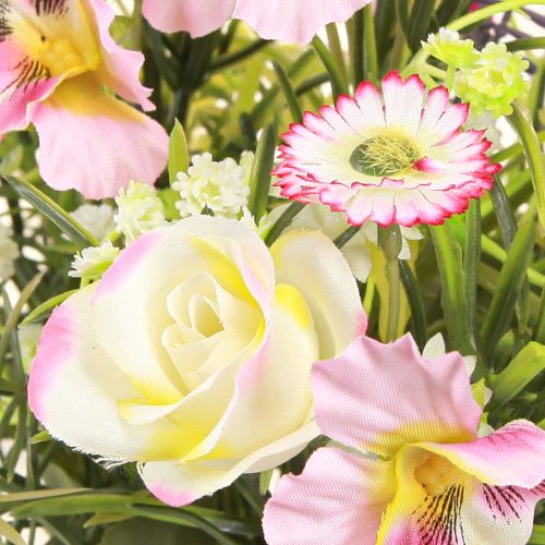 Article Bouquet de fleurs artificielles couleur crème rose violet vert Ø18cm H25cm