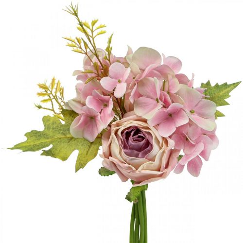 Bouquet Artificiel Feline Roses Et Hortensias En Pot Céramique - Crème-lilas, Hauteur 20 Cm, Diamètre 23 Cm