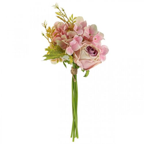 Floristik24 Bouquet artificiel, bouquet d&#39;hortensias avec roses rose 32cm