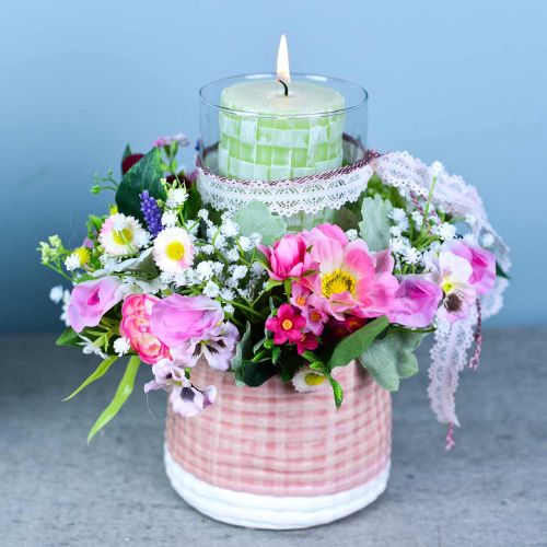 Floristik24 Bouquet artificiel renoncule et bellis rose, blanc Ø20cm