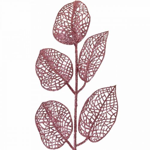 Article Plantes artificielles, feuilles déco, branche artificielle paillettes roses L36cm 10p