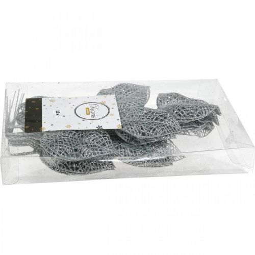 Floristik24 Plantes artificielles, décoration branche, déco feuille argent pailleté L36cm 10p