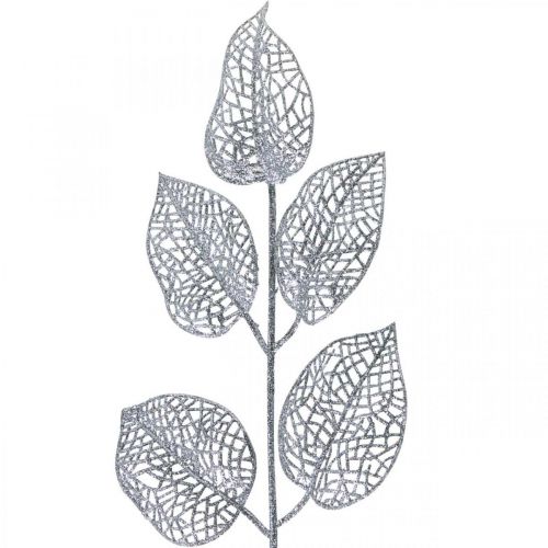Article Plantes artificielles, décoration branche, déco feuille argent pailleté L36cm 10p