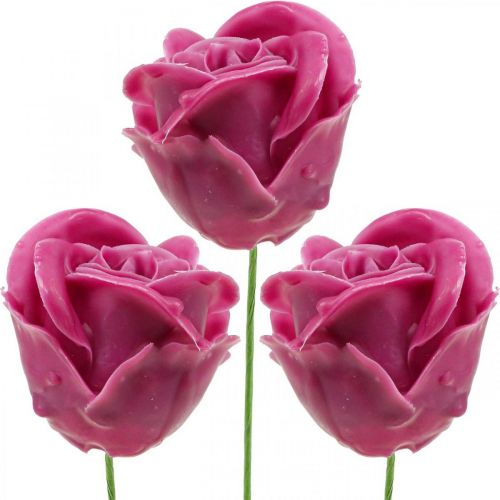 Roses artificielles roses en cire fuchsia roses décoratives en cire Ø6cm 18 pcs