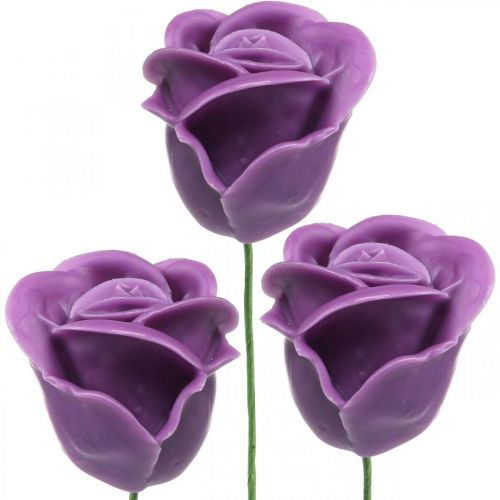 Floristik24 Roses artificielles roses en cire violettes roses décoratives en cire Ø6cm 18 pcs
