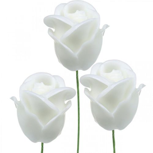 Floristik24 Roses artificielles roses en cire blanche roses décoratives en cire Ø6cm 18pcs