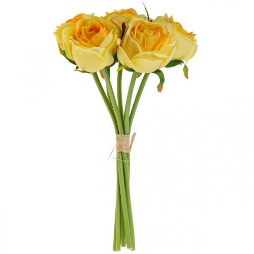 Floristik24 Roses Artificielles Roses Artificielles Jaunes Fleurs en Soie 28cm 7pcs