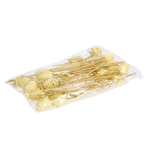 Floristik24 Oeufs de caille en plastique sur bâton en bois 4cm 24pcs