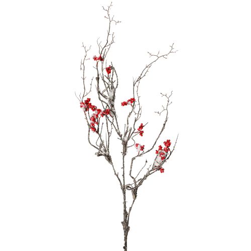 Branche artificielle longue branche enneigée avec baies rouges 130cm