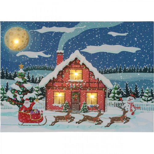 Image LED Noël Père Noël avec bonhomme de neige LED murale 38x28cm