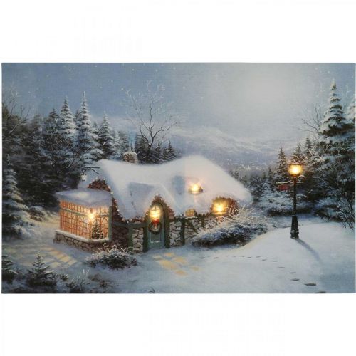 Article Image LED Paysage d&#39;hiver de Noël avec maison LED murale 58x38cm