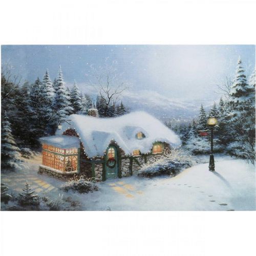 Floristik24 Image LED Paysage d&#39;hiver de Noël avec maison LED murale 58x38cm