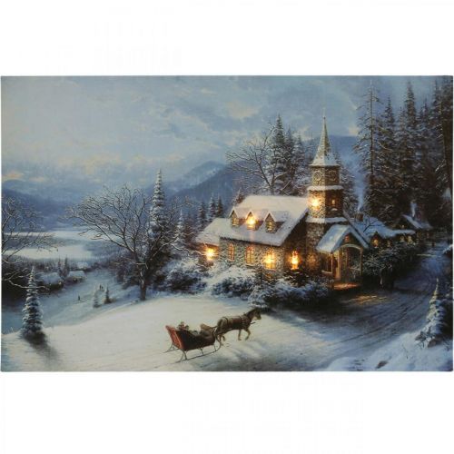 Article Image LED Paysage d&#39;hiver de Noël avec église murale LED 58x38cm