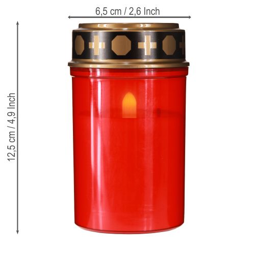 Article Lampe funéraire LED avec minuterie, bougie de cimetière à piles rouge H12,5 cm