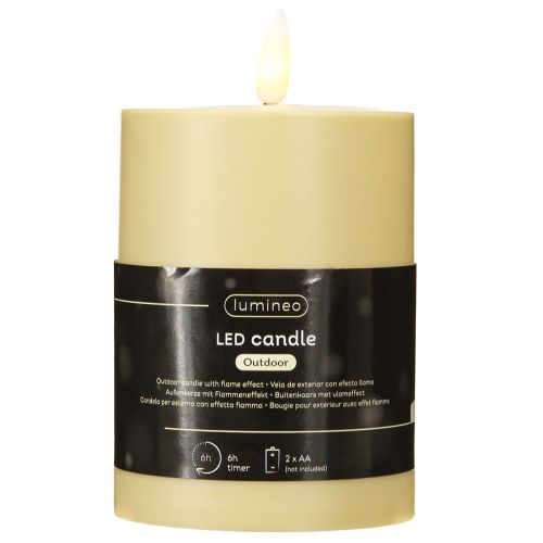 Article Bougie LED d&#39;extérieur avec minuteur effet flamme vert beige H12cm