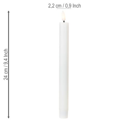Floristik24 Bougies LED blanches coniques en cire blanc chaud 24,5 cm 2 pièces