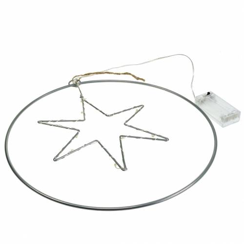 Floristik24 Etoile LED dans un anneau décoratif à suspendre en métal argenté Ø30cm