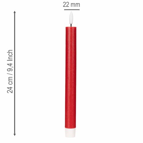 Lot de 2 bougies flambeau LED en cire rouge, 24 cm, lumière blanc chaud | Floristik24.fr